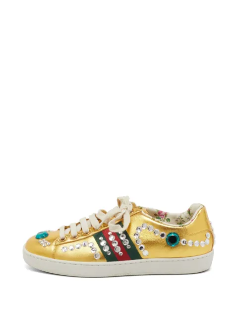 Gucci Pre-Owned Web leather sneakers Gold 1207915