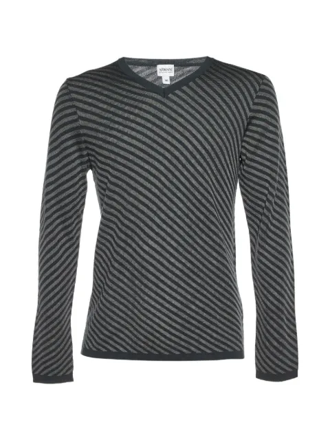 Armani Vintage diagonal striped V-neck long-sleeve top Grey 1107185