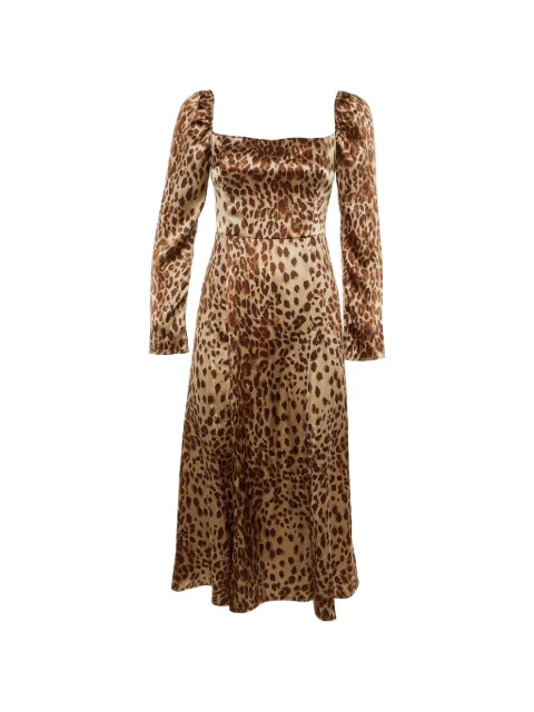 Reformation animal-print silk slit midi dress Neutrals 1227706
