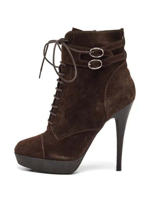 Saint Laurent Pre-Owned lace-up platform ankle boots Brown 1280533