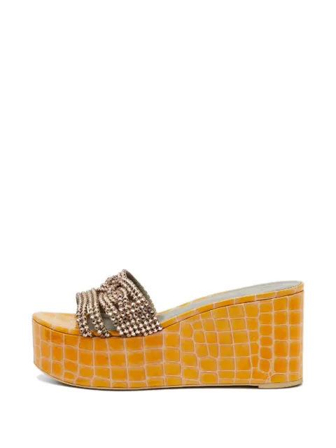Gina crystal-studded croc-embossed slip-on wedge sandals Yellow 1240322