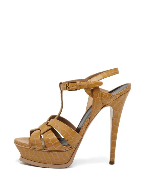 Saint Laurent Pre-Owned Tribute embossed leather heeled pumps Neutrals 1287659