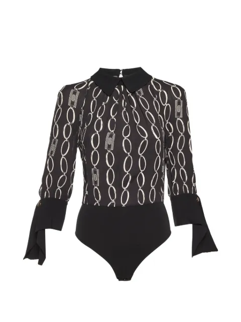 Elisabetta Franchi chain-print long-sleeve bodysuit Black 1286290
