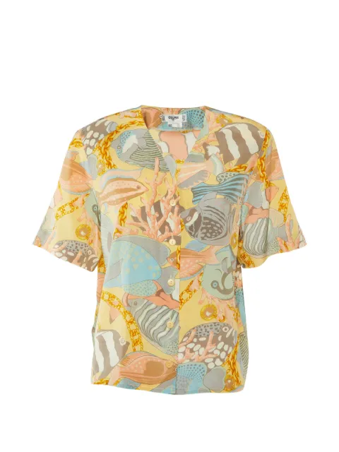 Celine Pre-Owned fish-print button-front shirt Yellow 1296152
