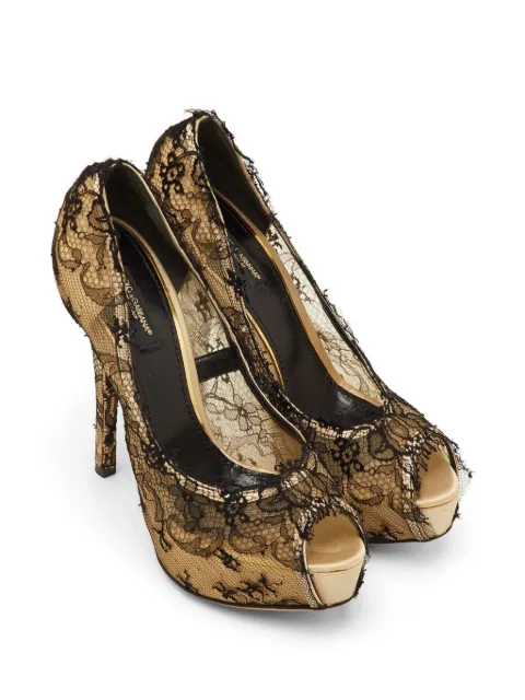 Dolce & Gabbana Pre-Owned floral-lace plantform pumps Black 1294079