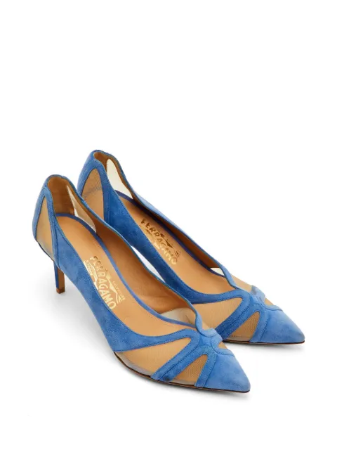 Ferragamo Pre-Owned mesh suede-panelled pumps Blue 1302548