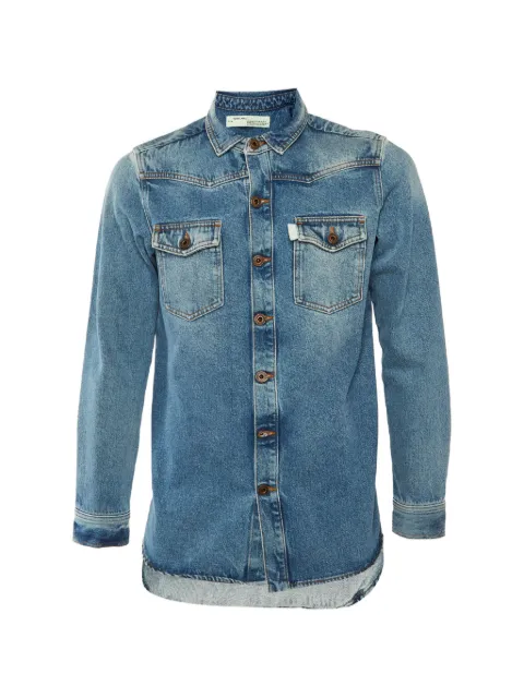 Off-White Pre-Owned logo-print denim shirt-jacket Blue 1304613