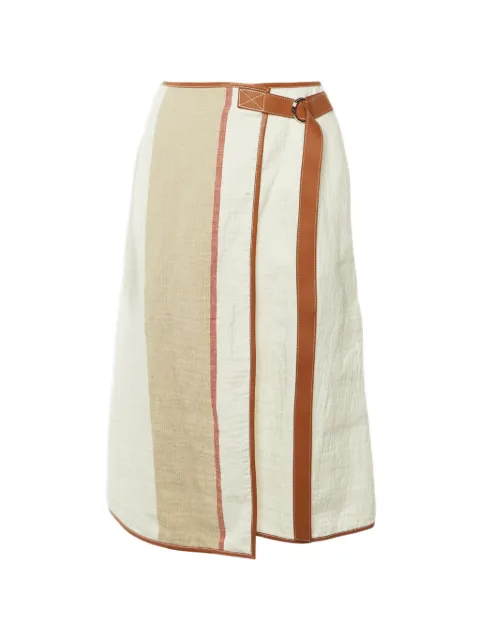 Loewe Pre-Owned belted leather-trim midi skirt White 1300702