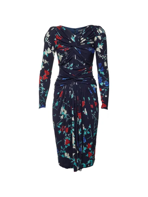Ferragamo Pre-Owned floral-print ruched dress Blue 1335513