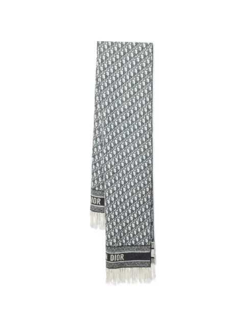 Christian Dior Pre-Owned Oblique fringed scarf Blue 1337636