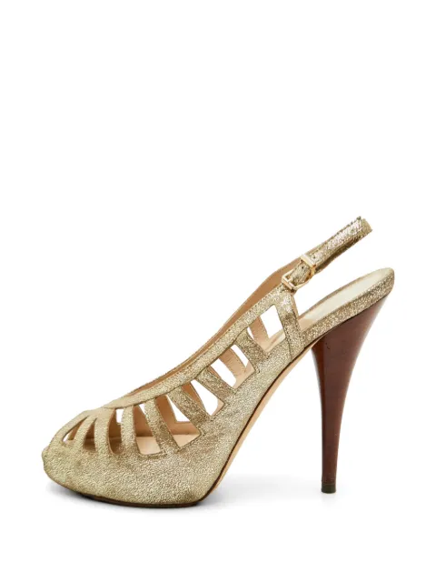 Fendi Pre-Owned peep-toe embossed platform pumps Gold 1318633