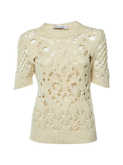 Christian Dior Pre-Owned open-knit crew-neck sweater Neutrals 1335806