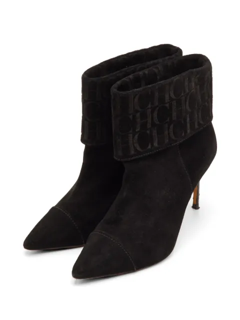 Carolina Herrera Vintage logo-embossed pointed-toe ankle boots Black 1302232