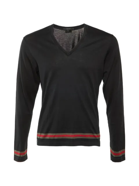 Gucci Pre-Owned Web stripe V-neck T-shirt Black 1296202