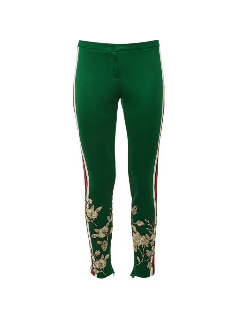 Gucci Pre-Owned Web stripe floral-embroidered trousers Green 1304677