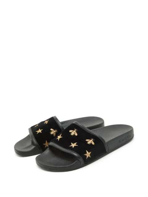 Gucci Pre-Owned bee-embroidered slides Black 1317992