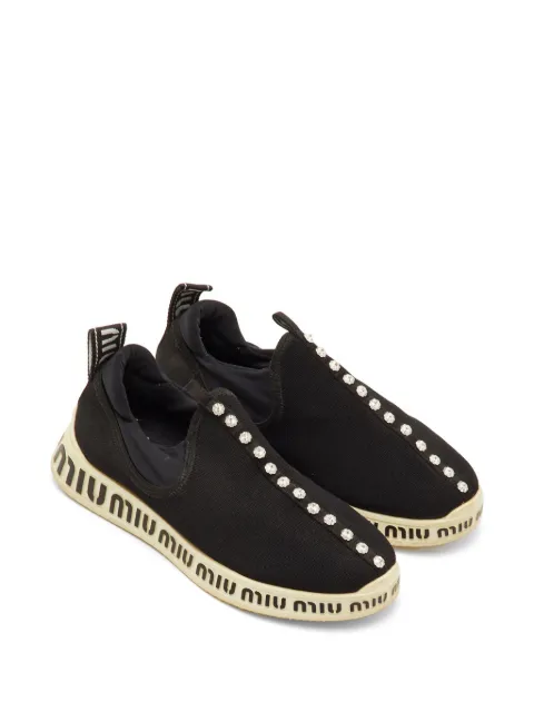 Miu Miu Pre-Owned Run crystal-embellished sneakers Black 1302509