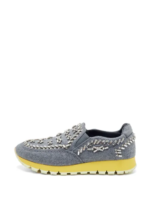 Prada Pre-Owned crystal-embellished slip-on sneakers Grey 1327448