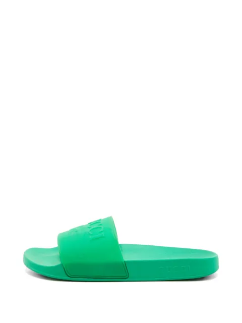 Gucci Pre-Owned logo pool slides Green 1317217