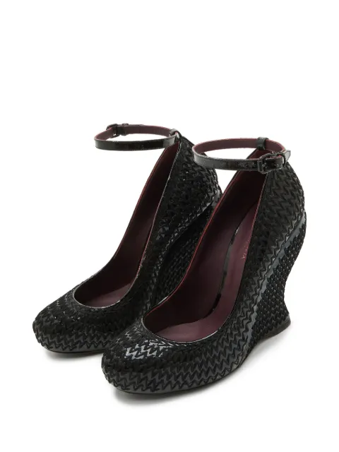 Bottega Veneta Pre-Owned thread-weave ankle-strap wedge pumps Black 1318615