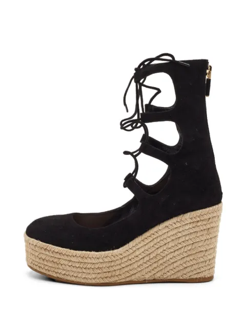 Christian Dior Pre-Owned lace-up wedge espadrille sandals Black 1339996