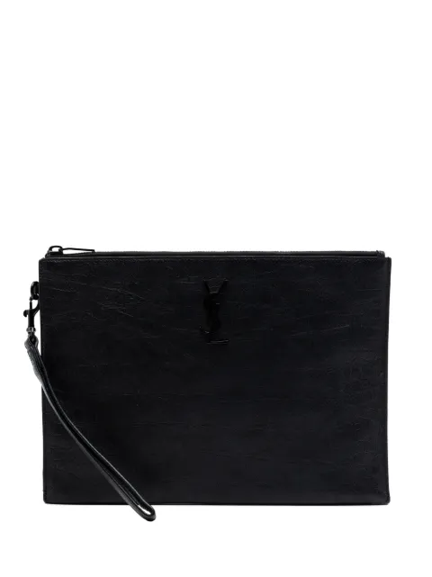 Saint Laurent Pre-Owned 2021 Croc Embossed Leather Monogram Zip Pouch clutch bag Black 56IQTIO43BK0S373