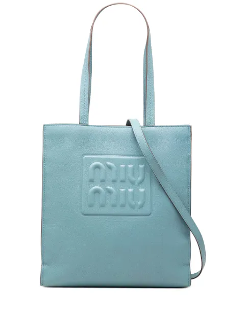 Miu Miu Pre-Owned 2010-2026 Goatskin Madras Embossed Logo satchel Blue AFMBCKQXAVINVTIT