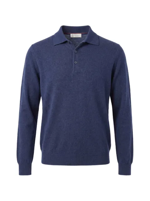Brunello Cucinelli long-sleeve cashmere polo-collar sweater Blue M2200295CJK18