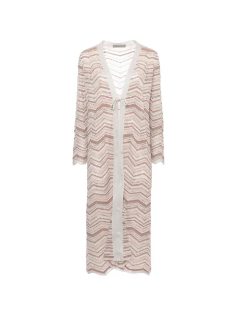 D.Exterior chevron-knit front-tie cardigan Neutrals 624635CONC