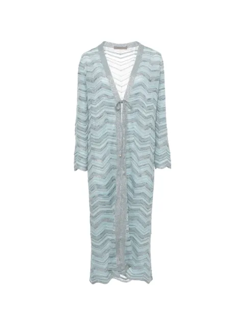 D.Exterior zigzag-knit longline cardigan Blue 624639TIFF