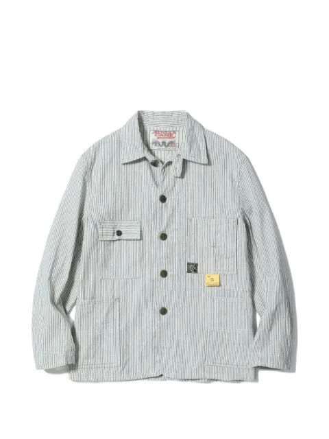 Sugar Cane Jeans Fiction Romance button-down striped cotton overshirt White SC15899