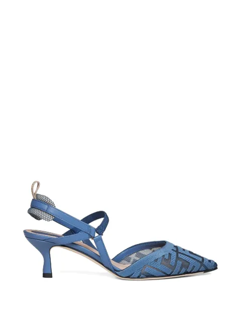 FENDI Colibrì Lite FF-embroidered heeled pumps Blue 8J8558AY0M