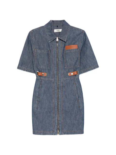 FENDI leather-trim zip-up dress Blue FLD576AW8H