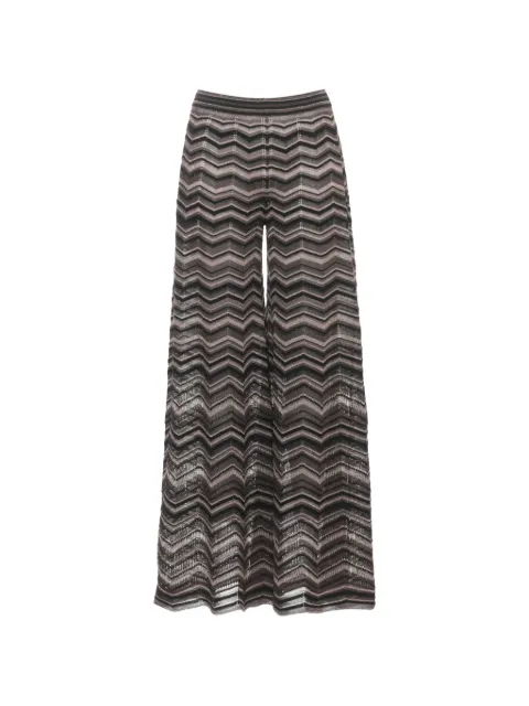 D.Exterior zigzag-knit metallic palazzo pants Brown 62462