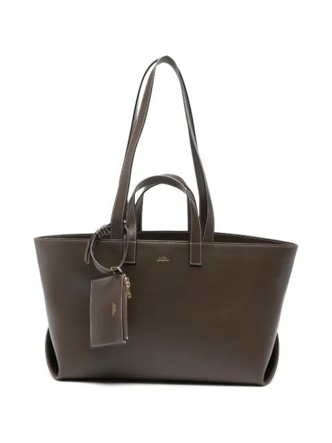 A.P.C. contrast-stitching leather tote bag Brown PXCEOF67057