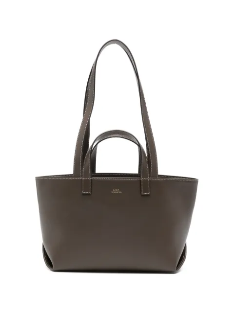 A.P.C. small Drummer logo-print leather tote bag Brown PXCEOF67073