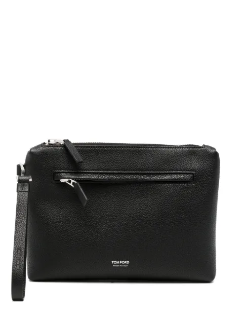 TOM FORD grained leather wrist-strap clutch bag Black H0764LCL615Y