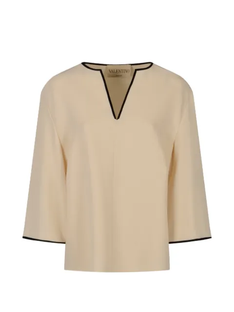 Valentino Garavani contrast-trim silk blouse Neutrals BAECB01MM