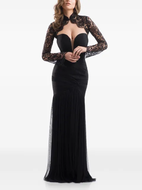 IMROSKA lace-panelled ruched maxi dress Black IMROSKAFORESTCOMPLETE