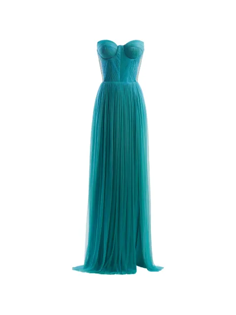 IMROSKA 20 Lace Love strapless draped maxi gown dress Green 20LACE