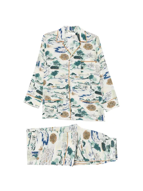 Olivia von Halle Yves Cadaqués landscape-print pajamas Neutrals PF26011