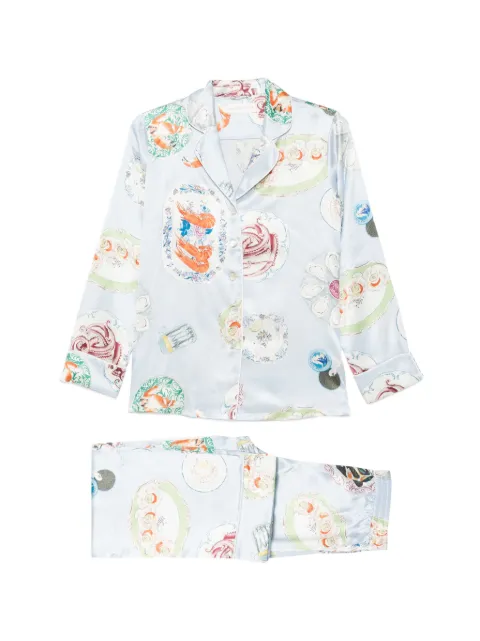 Olivia von Halle graphic-print silk pajamas Blue PF26005
