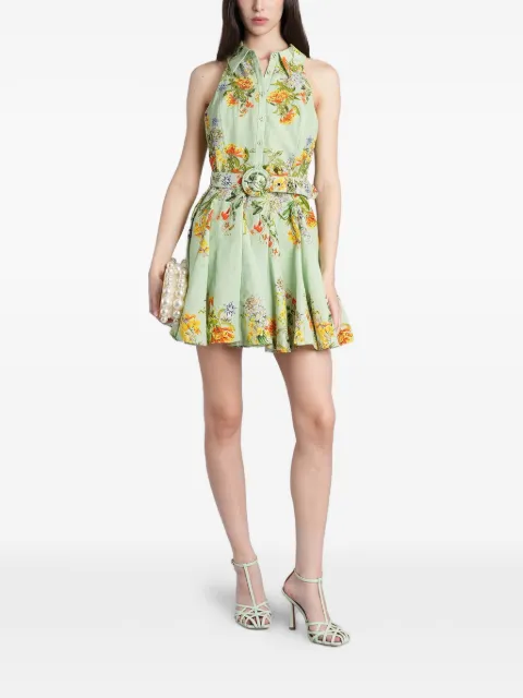 Hemant And Nandita floral-print belted mini dress Green HNBAKU5766