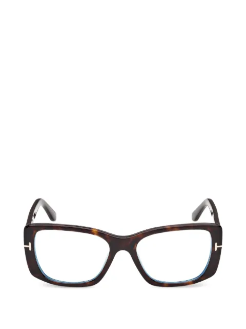 TOM FORD Eyewear tortoiseshell-effect T-logo glasses Brown FT6176B