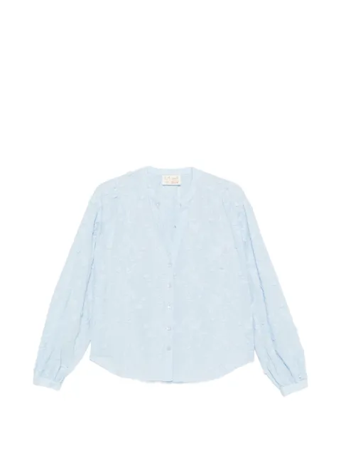 MC2 Saint Barth Liona butterfly-embroidered V-neck blouse Blue LIO0001