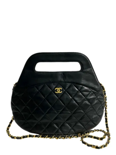 CHANEL Pre-Owned 1989-1991 CC Quilted Lambskin Top Handle Round Frame Bag satchel Black SZKD1Z4TDZPOT2J8