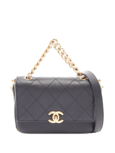 CHANEL Pre-Owned 2018-2019 CC Stitched Calfskin Flap Chain satchel Black OXI17C08T6UDQ45R