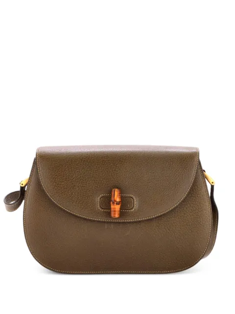 Gucci Pre-Owned Vintage Convertible Bamboo Top Handle Bag Leather Medium satchel Green XWSBJAV3PEBT59TR