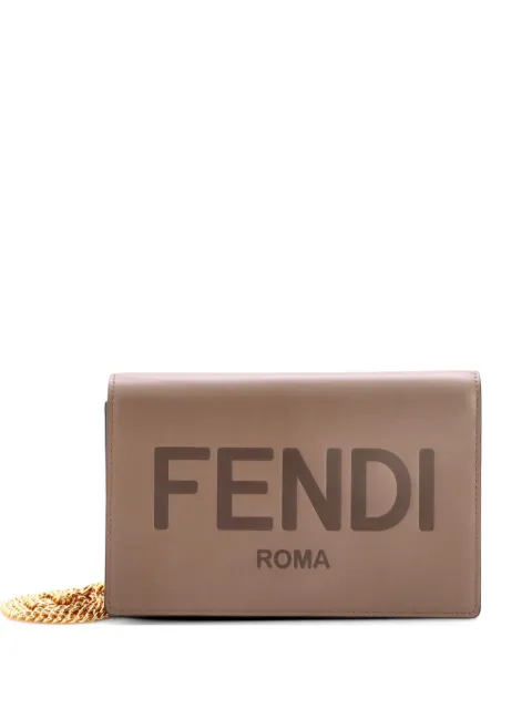 Fendi Pre-Owned Logo Wallet on Chain Embossed Leather crossbody bag Brown 9W481EQMNSV5M0Q2