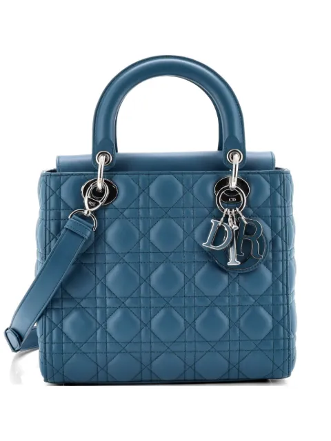 Christian Dior Pre-Owned Lady Dior NM Bag Cannage Quilt Lambskin Medium satchel Blue XZUMH6CK1H7H4JAY